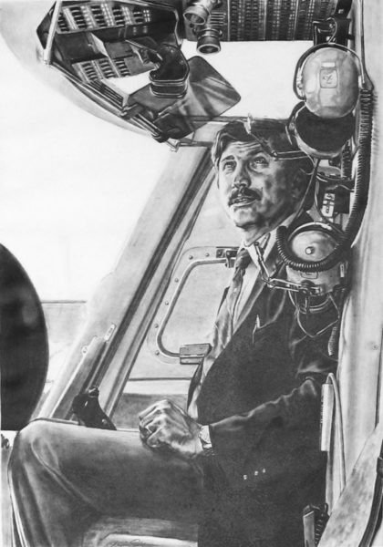 Pencil Drawing by Christine Solazzi - Artist, Drawing of a Helicoptor Pilot