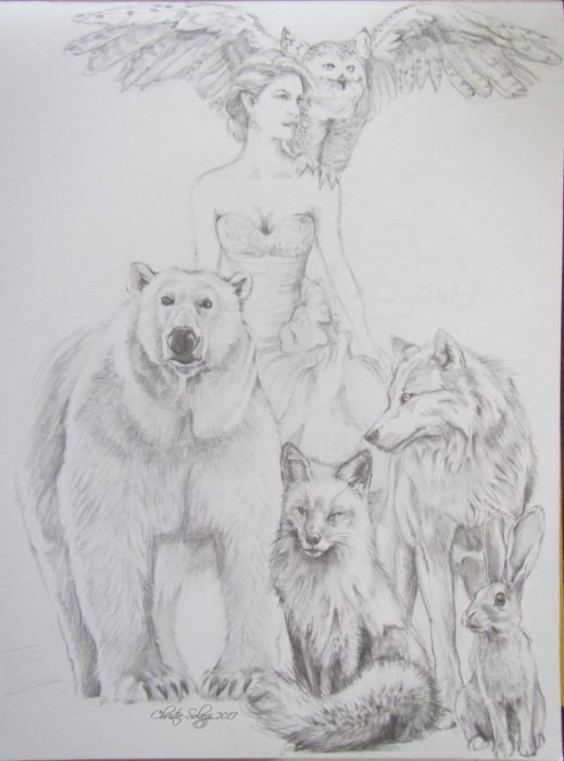 Pencil Drawing by Christine Solazzi - Artist, Drawing of Iclynn and the Guardians