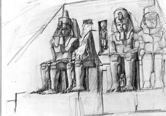 Pencil Drawing by Christine Solazzi - Artist, Drawing of Abu Simbel, Eqypt